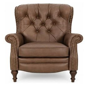 Kendall Oasis Walnut Leather Push Thru The Arms Recliner with Nailhead Trim