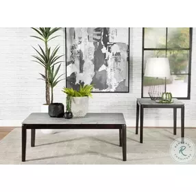 Mozzi Faux Grey Marble And Black Occasional Table Set