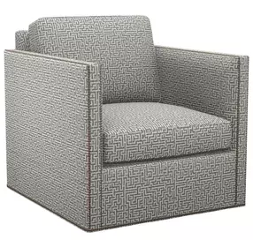 Hinsdale Blue and White Upholstered Swivel Chair with Nailhead Trim