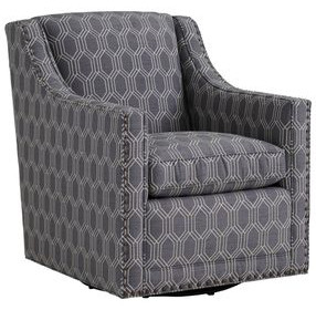 Barrier Gray Upholstered Swivel Chair with Nailhead Trim