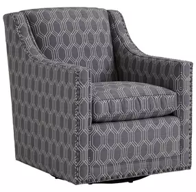 Barrier Gray Upholstered Swivel Chair with Nailhead Trim