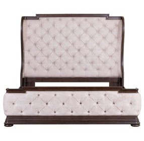 Provence Park Chateau Brown and Texture Cream King Upholstered Shelter Bed