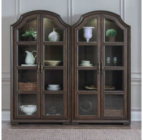 Provence Park Chateau Brown 2 Glass Door Bunching Display Cabinet Set of 2