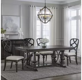 Providence Park Chateau Brown and Cream Upholstered 5 Piece Extendable Trestle Base Dining Set