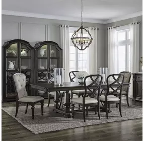 Parkside Estate Chateau Brown and Cream Upholstered 7 Piece Extendable Trestle Base Dining Set