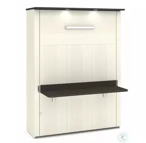 Lumina White Chocolate Queen Wall Bed with Desk and Storage Unit