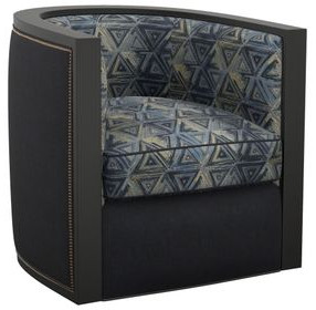 Palermo Blue and Beige Upholstered Swivel Chair with Nailhead Trim