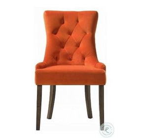 Farren Orange Velvet and Weathered Oak Side Chair with Nailhead Trim Set of 2
