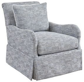 Palm Frond Rendezvous Blue Upholstered Swivel Chair with Pillow