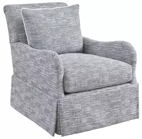 Palm Frond Rendezvous Blue Upholstered Swivel Chair with Pillow
