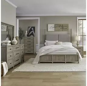 Central Place Barley Buff Upholstered Poster Bedroom Set