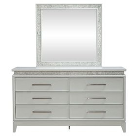 Reflections Pearl White and Rhinestone 6 Drawer Dresser with LED in Mirror