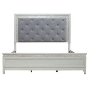 Reflections Pearl White and Gray King Upholstered Panel Bed with LED