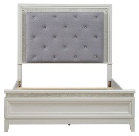 Reflections Pearl White and Gray California King Upholstered Panel Bed with LED