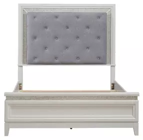 Reflections Pearl White and Gray Queen Upholstered Panel Bed with LED