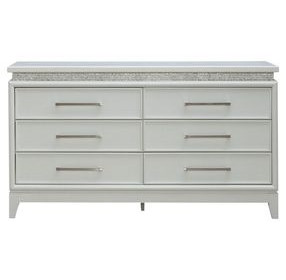 Reflections Pearl White and Rhinestone 6 Drawer Dresser with LED