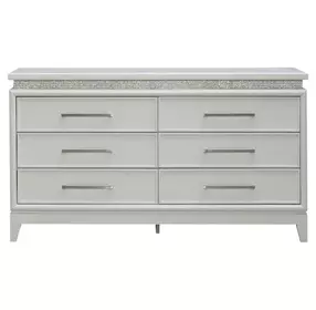 Reflections Pearl White and Rhinestone 6 Drawer Dresser with LED