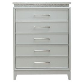 Reflections Pearl White and Rhinestone 5 Drawer Chest with LED