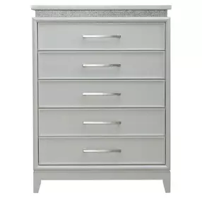 Reflections Pearl White and Rhinestone 5 Drawer Chest with LED
