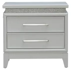 Reflections Pearl White and Rhinestone 2 Drawer Nightstand with USB Charging