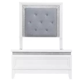 Reflections Pearl White and Gray Twin Upholstered Panel Bed with LED