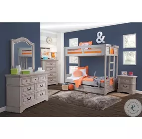 Stonebrook Light Distressed Antique Gray Youth Bunk Bedroom Set with Trundle