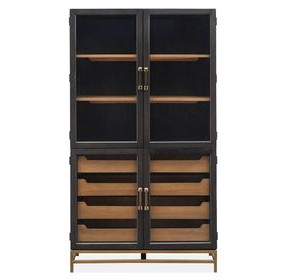 Fernholt Coffee Bean and Burnished Brass 4 Glass Door Display Cabinet