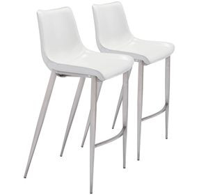 Magnus White And Brushed Stainless Steel Bar Stool Set Of 2