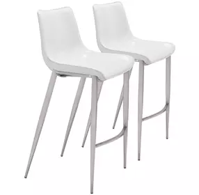 Magnus White And Brushed Stainless Steel Bar Stool Set Of 2