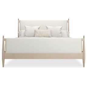 Rhythm Ivory and Sun Drenched Oak Performance Fabric King Upholstered Panel Bed