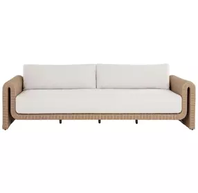 Ravina Louis Cream and Natural Performance Fabric Outdoor 96" Sofa