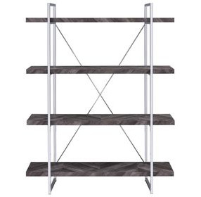 Grimma Rustic Gray Herringbone and Chrome Bookcase