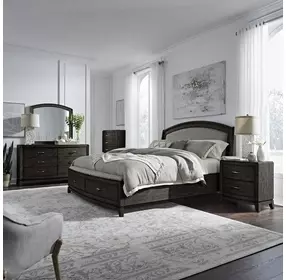 Avalon Coffee Bean and Oatmeal Upholstered Storage Panel Bedroom Set