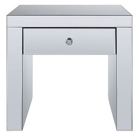 Noralie Silver and Gray Square Glass Top End Table with 1 Drawer