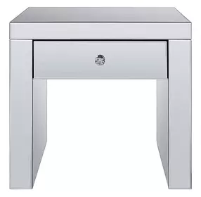 Noralie Silver and Gray Square Glass Top End Table with 1 Drawer