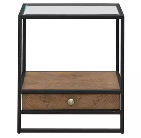 Bedford Weathered Oak and Black Rectangular Glass Top End Table