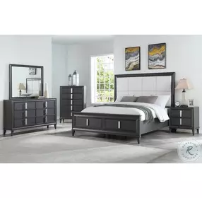 Lorraine Dark Gray Upholstered Panel Storage Bedroom Set