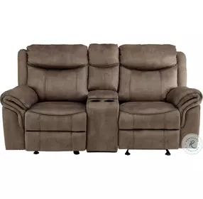 Aram Brown Double Glider 80" Reclining Console Loveseat