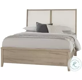 Woodbridge Shadow Gray And White California King Upholstered Low Profile Panel Bed