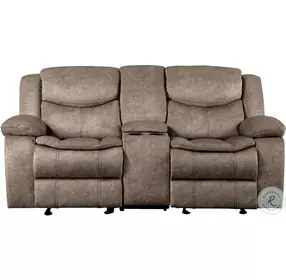 Bastrop Brown Double Glider Reclining Loveseat With Console