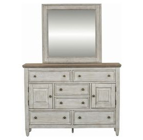 Homestead Antique White and Tobacco 6 Drawer Dresser with Mirror
