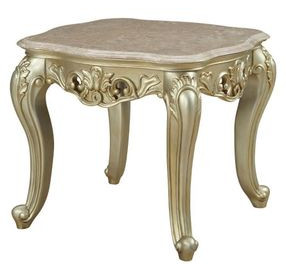 Gorsedd Golden Ivory Square Marble Top End Table