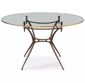 1940S French Gold and Brown 50" Round Glass Top Center Table