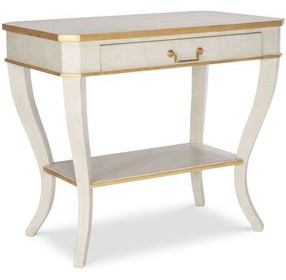 Hugo White and Antique Gold Rectangular Occasional Table with 1 Drawer