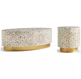 Stone Toranto Stone Inlay And Polished Satin Brass Occasional Table Set