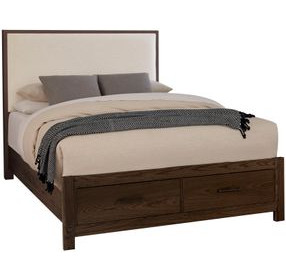 Lodge and Loft Ivory Cream Performance Fabric Queen Upholstered Storage Panel Bed