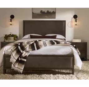 Lodge and Loft Sedona Brown Performance Fabric King Upholstered Panel Bed