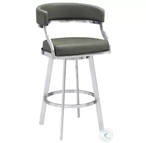 Dione Gray And Brushed Stainless Steel Swivel 30" Bar Stool