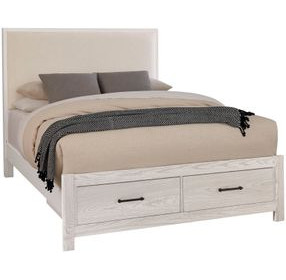 Lodge and Loft Cream Performance Fabric Queen Upholstered Storage Panel Bed
