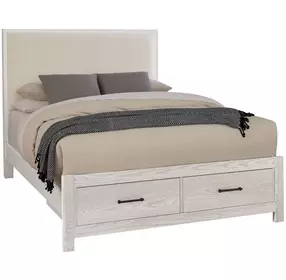 Lodge and Loft Cream Performance Fabric Queen Upholstered Storage Panel Bed